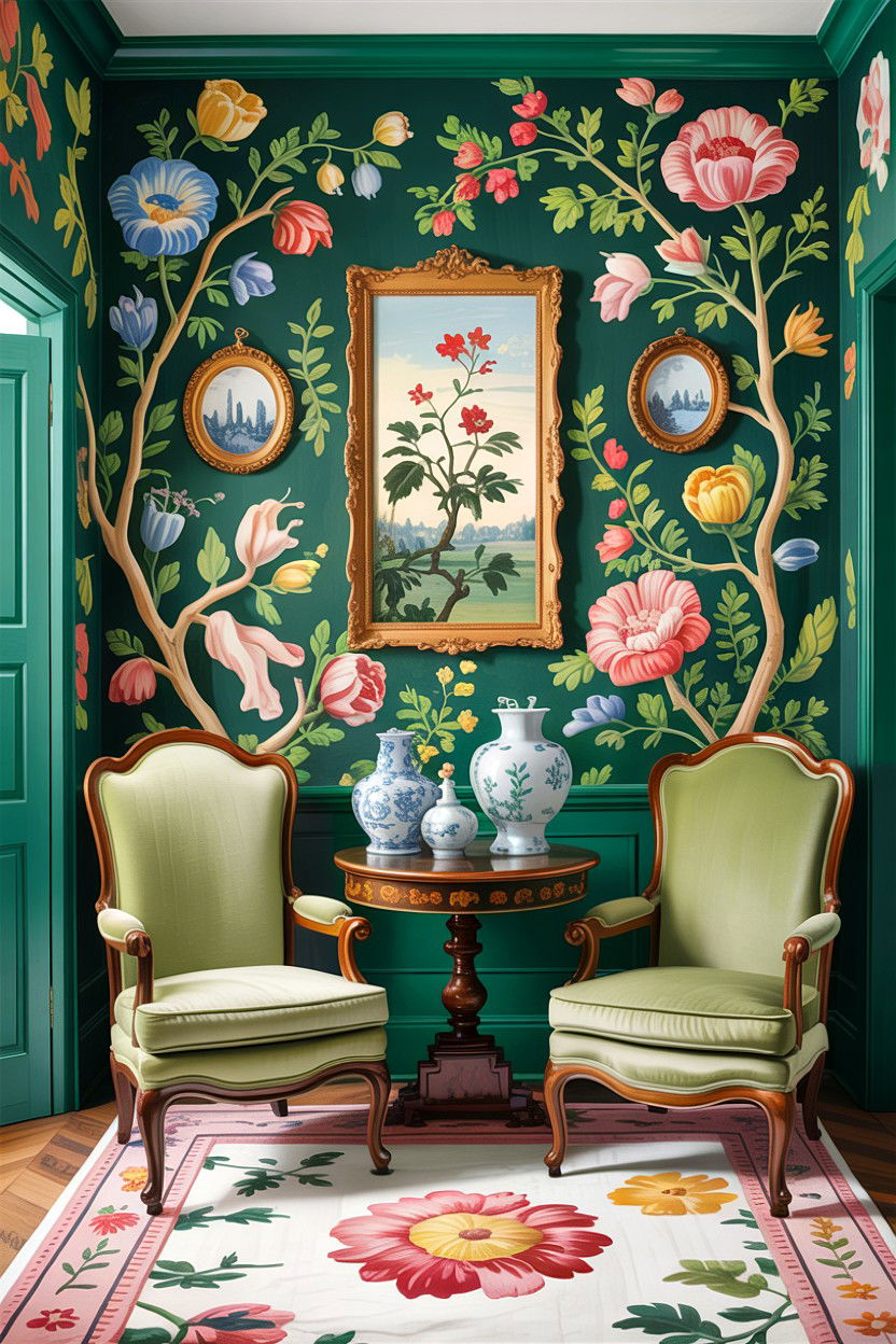 Green Floral Wallpaper Living Room - 30 traditional green living room ideas