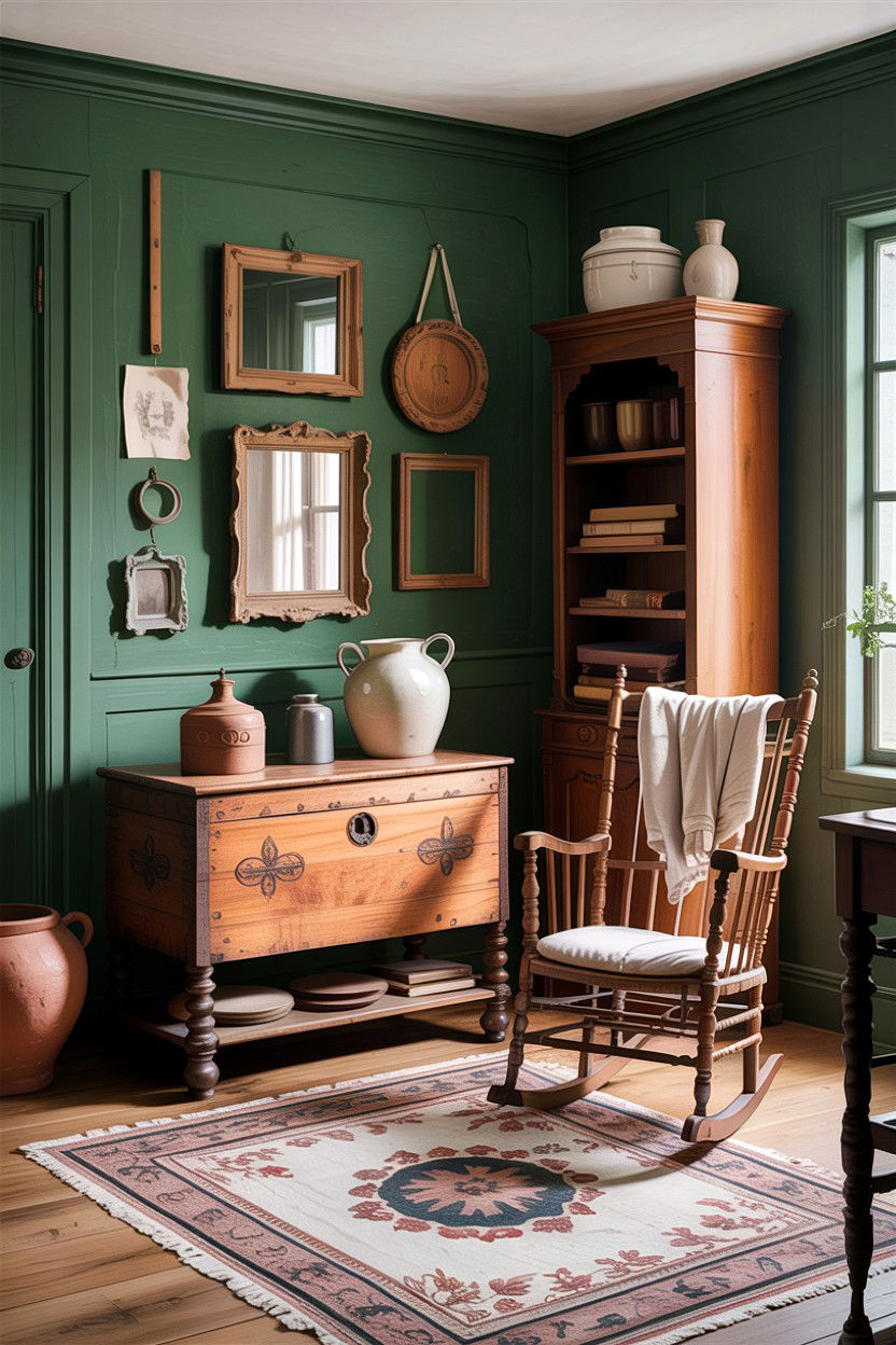 Green Living Room With Antique Furniture - 30 rustic green living room ideas