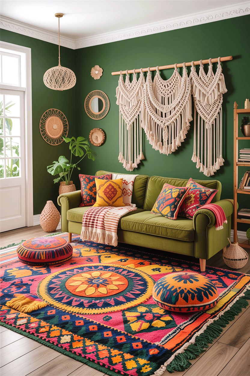 Green Living Room With Boho Decor - 30 rustic green living room ideas