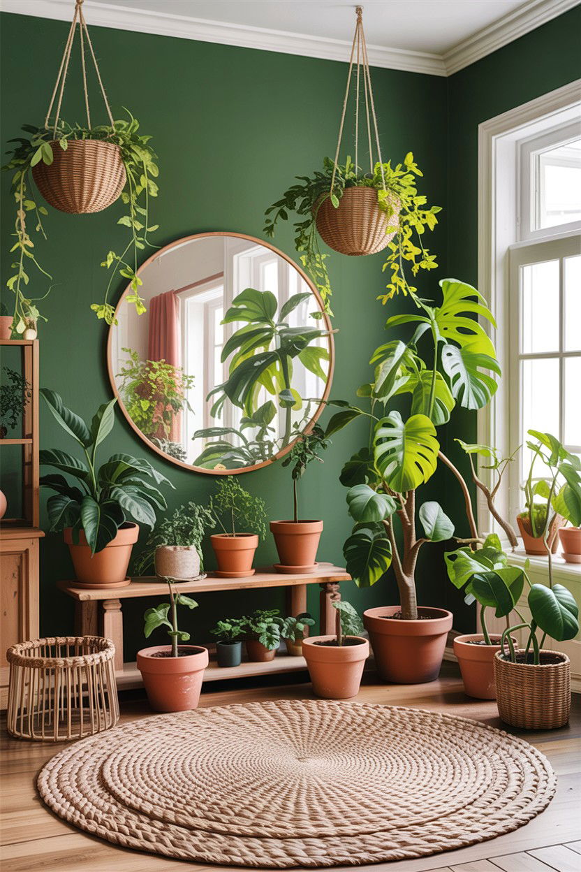 Green Living Room With Indoor Plants - 30 rustic green living room ideas