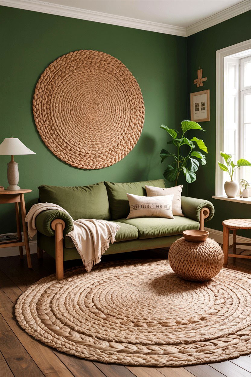 Green Living Room With Jute Rug - 30 rustic green living room ideas