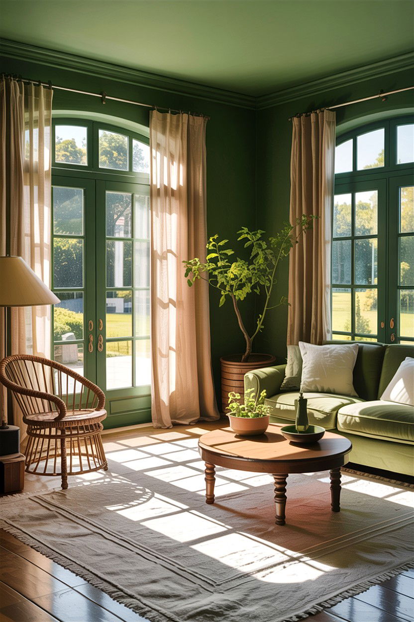 Green Living Room With Natural Lighting - 30 rustic green living room ideas