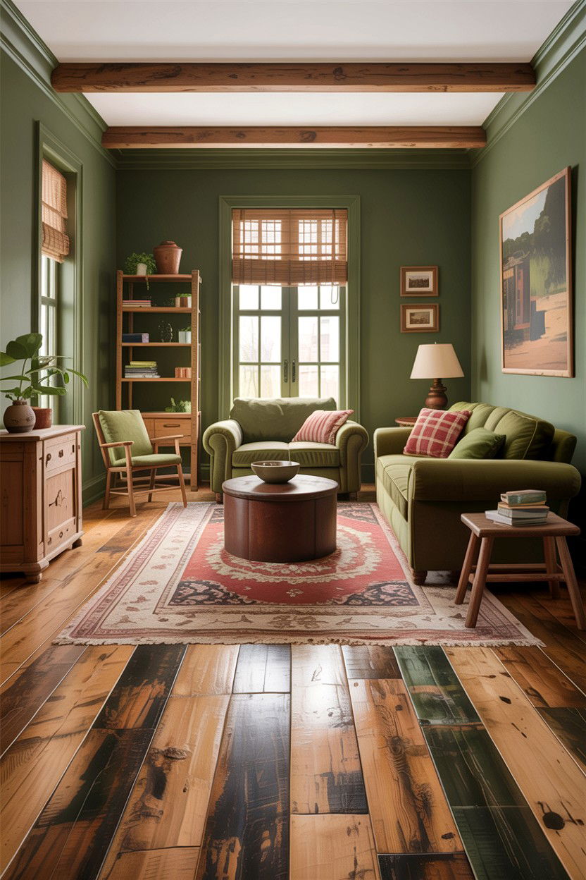 Green Living Room With Rustic Flooring - 30 rustic green living room ideas
