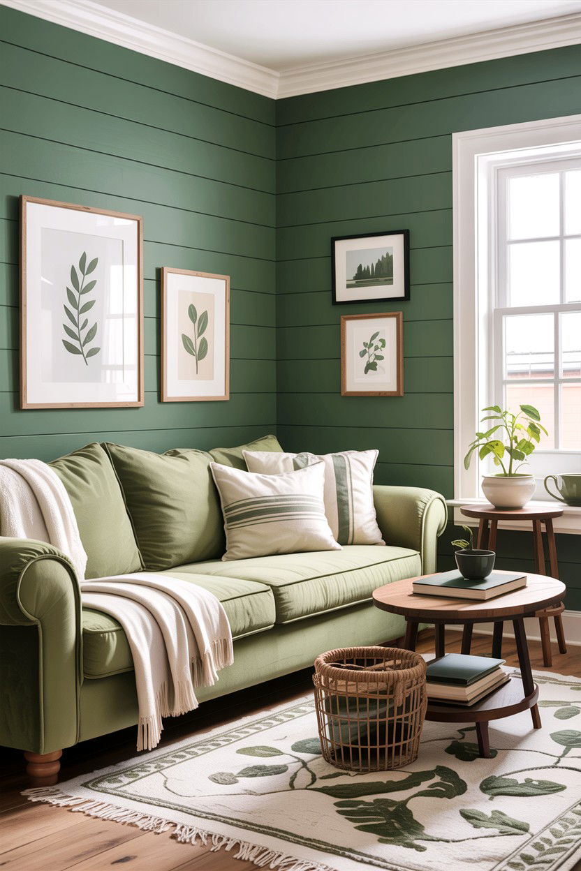 Green Living Room With Shiplap Walls - 30 rustic green living room ideas