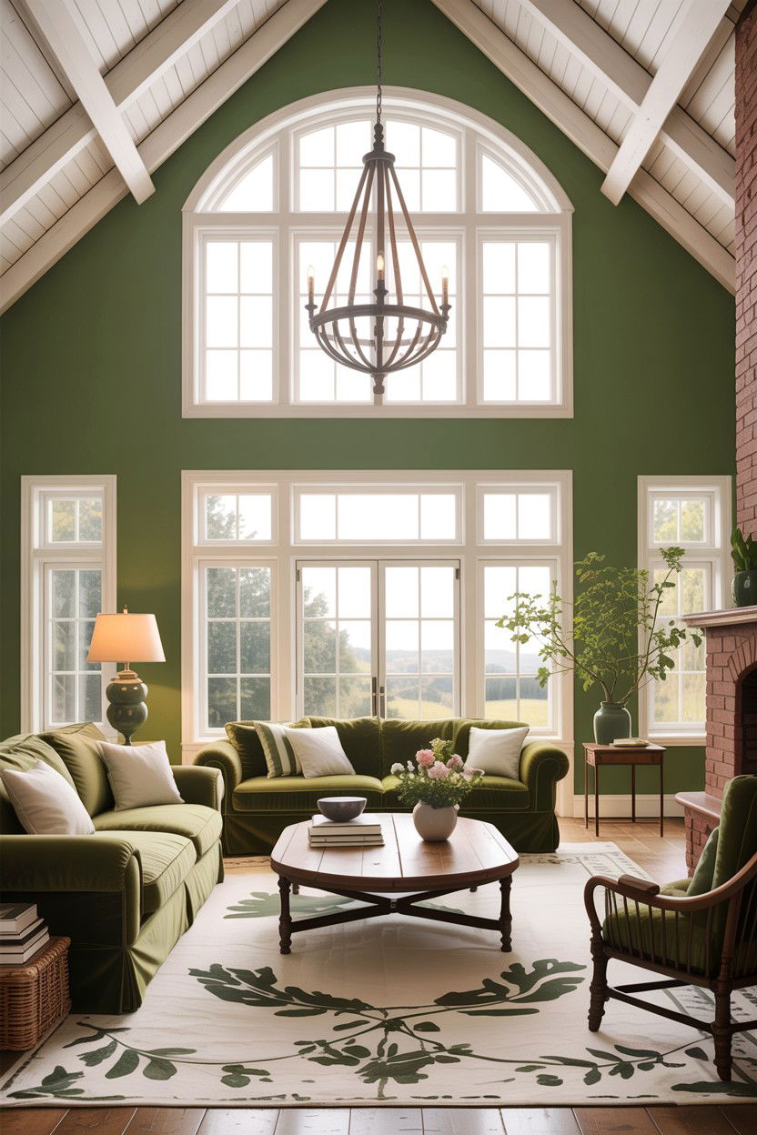 Green Living Room With Vaulted Ceiling - 30 rustic green living room ideas