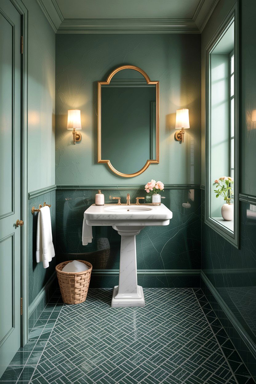 Green Marble Basketweave Floor - 30 basketweave tile bathroom ideas