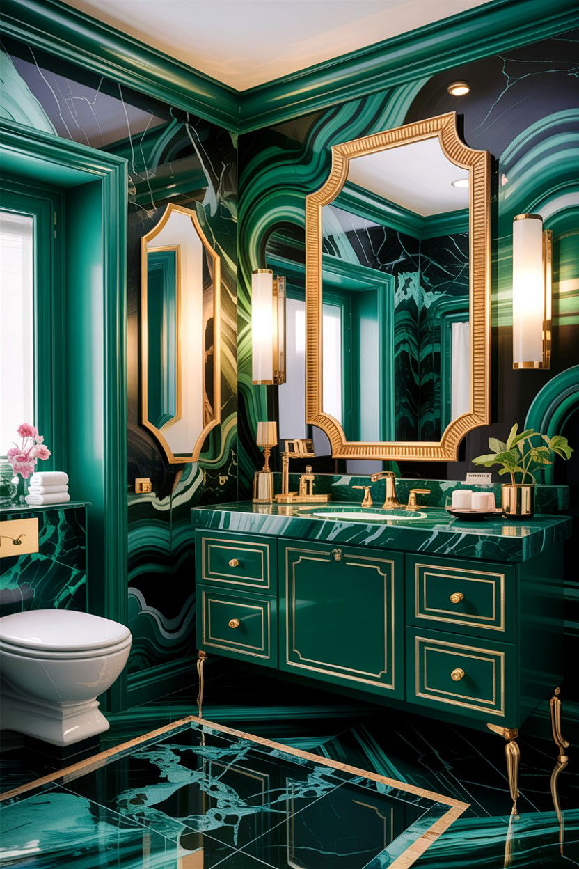 Green Marble Bathroom - 30 green and gold bathroom ideas