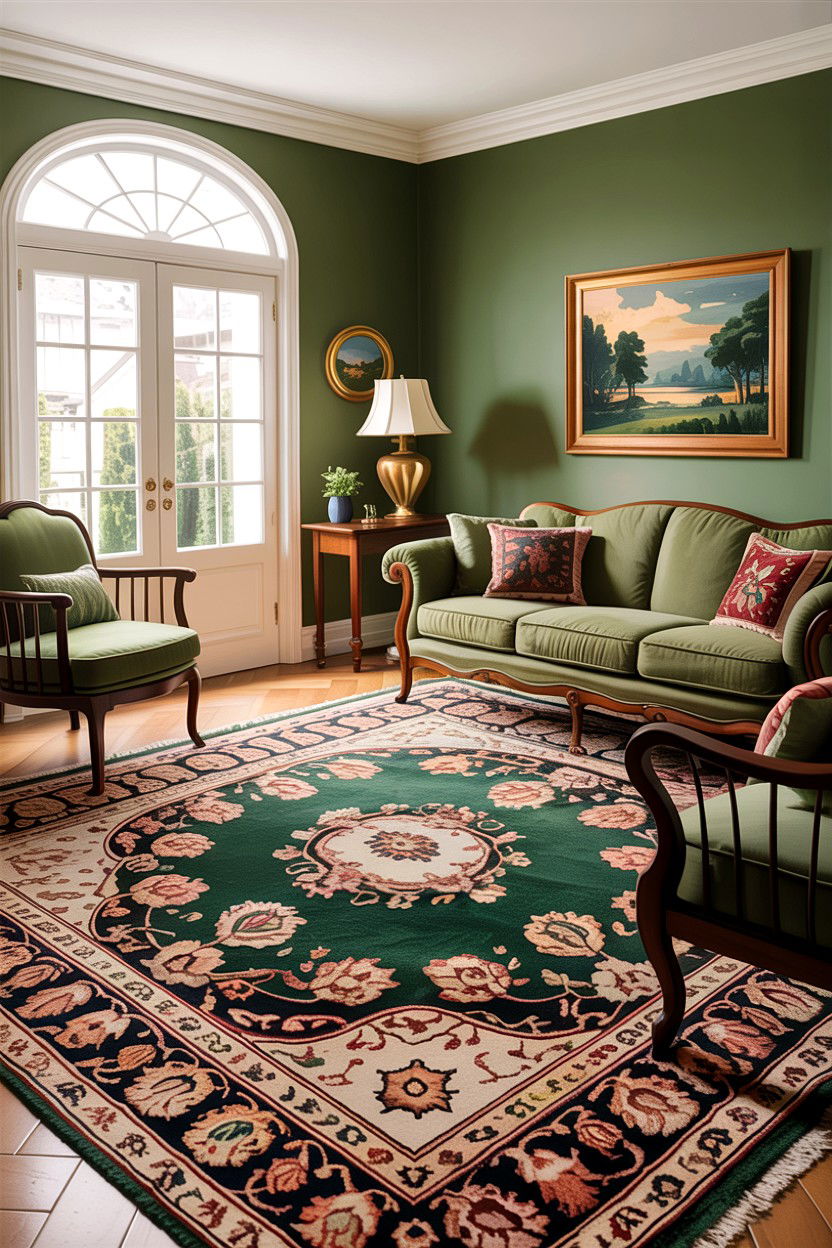 Green Oriental Rug Living Room - 30 traditional green living room ideas
