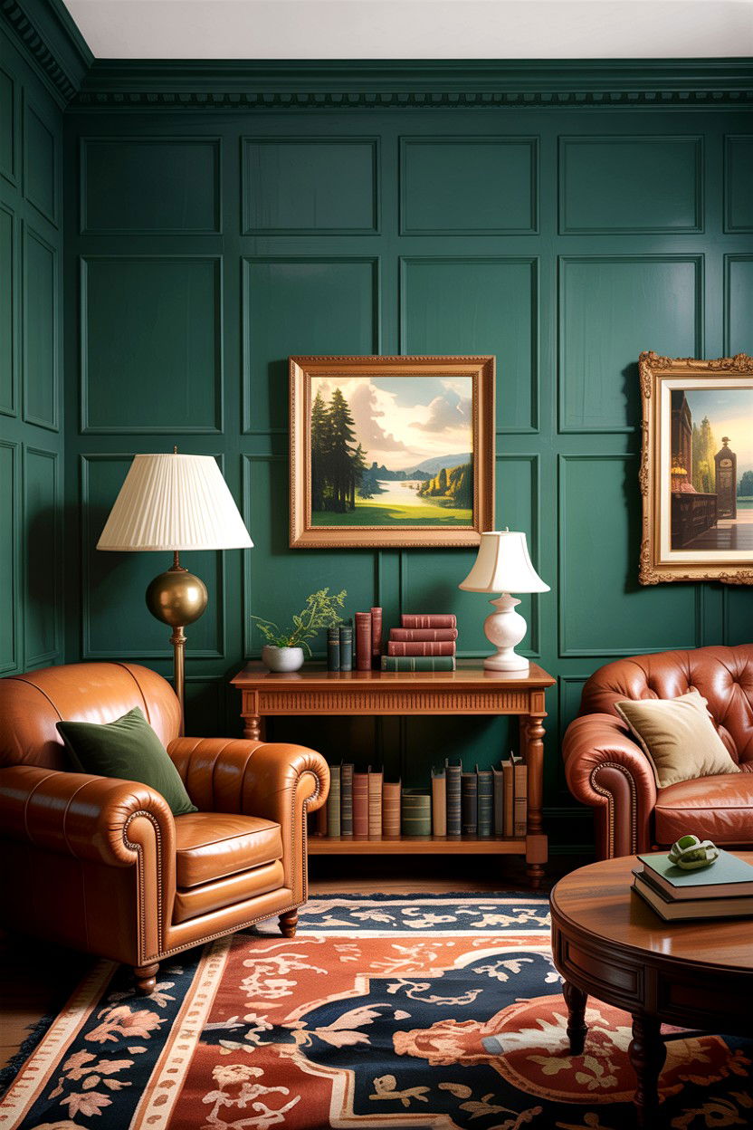 Green Paneled Wall Living Room - 30 traditional green living room ideas