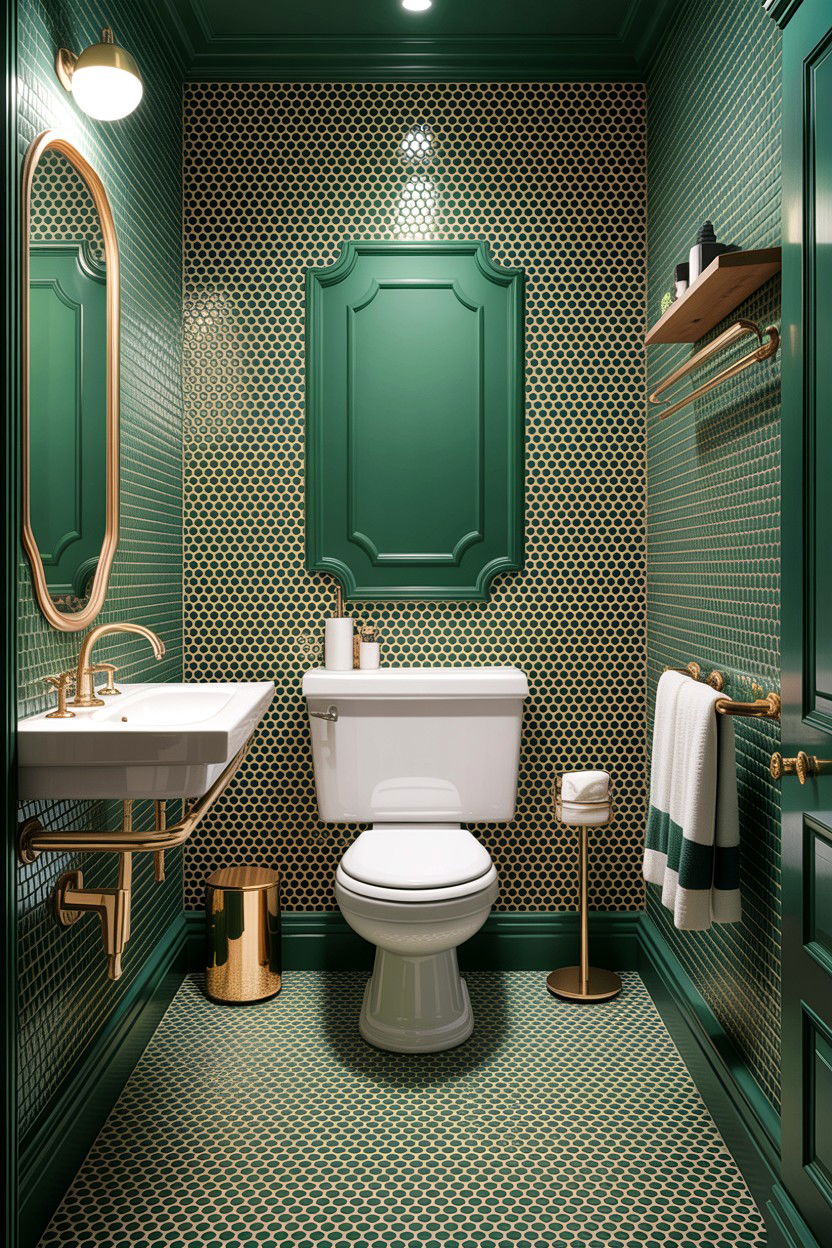 Green Penny Tile Bathroom - 30 green and gold bathroom ideas