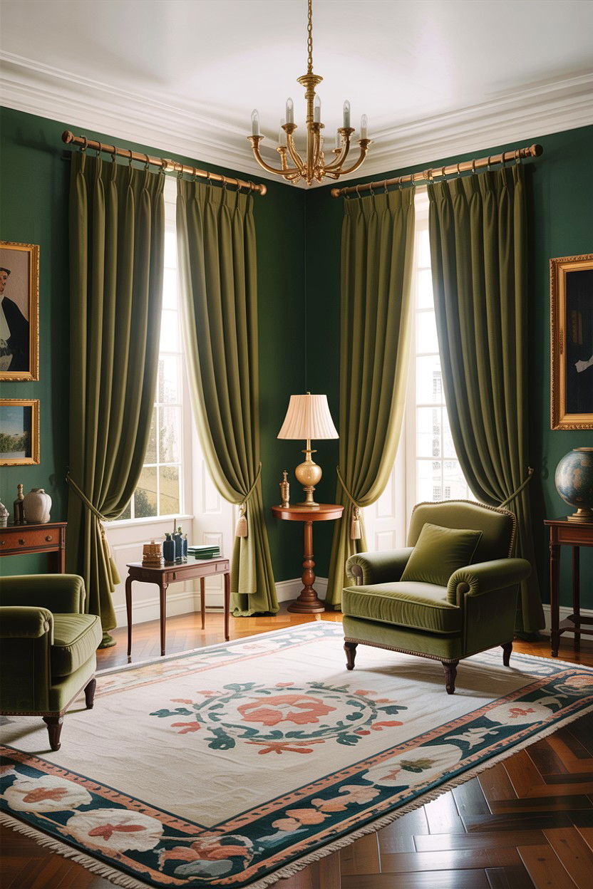 Green Silk Curtain Living Room - 30 traditional green living room ideas