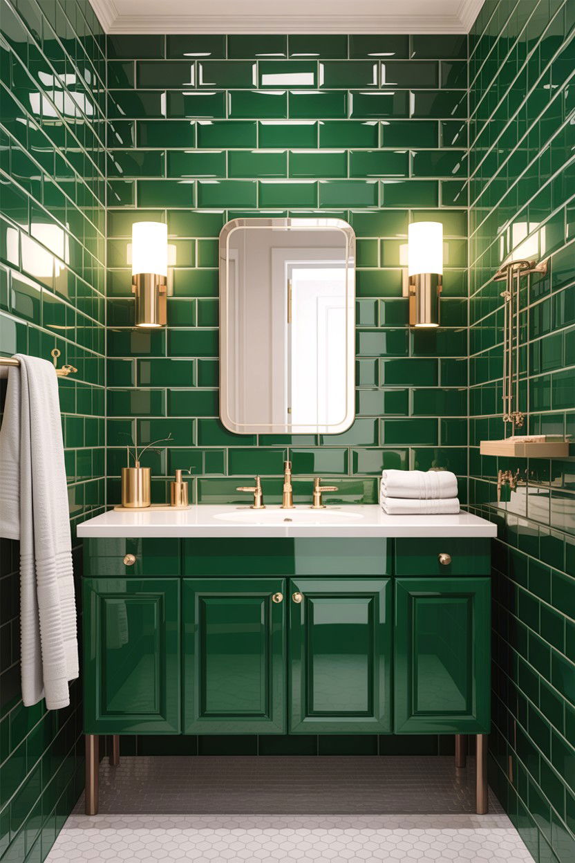 Green Subway Tile Bathroom - 30 green and gold bathroom ideas