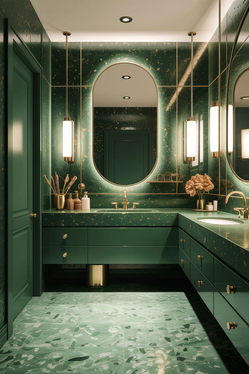 Green Terrazzo Bathroom - 30 green and gold bathroom ideas