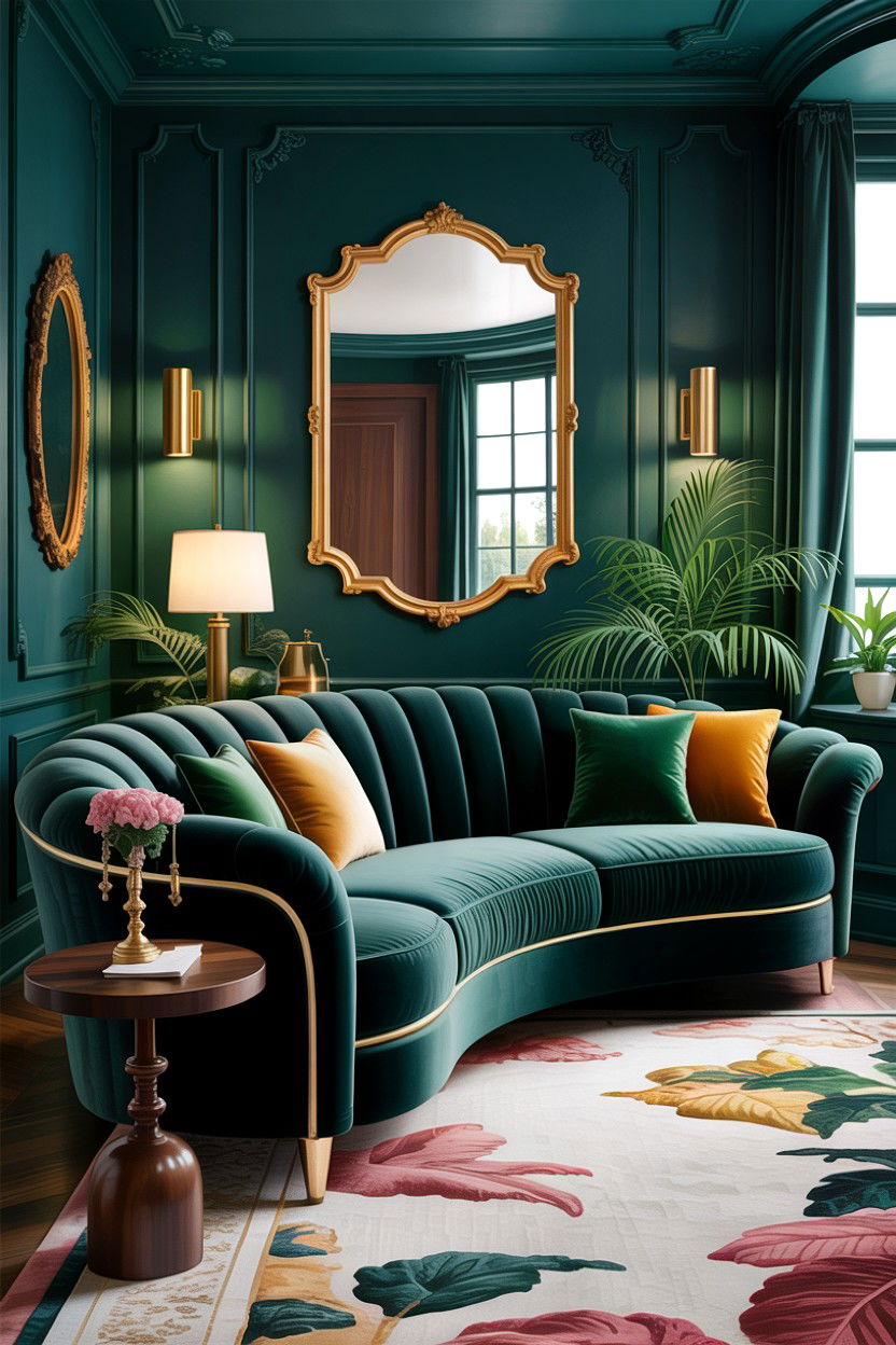 Green Velvet Curved Sofa - 30 living room curved sofa ideas