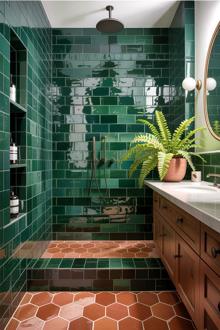 Green Zellige Bathroom - 30 colorful bathroom ideas
