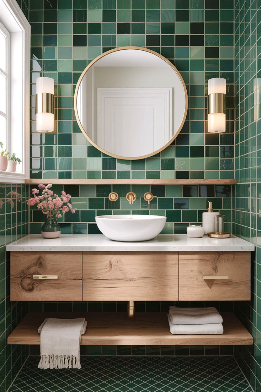 Green Zellige Vanity Backsplash - 30 accent tile bathroom ideas