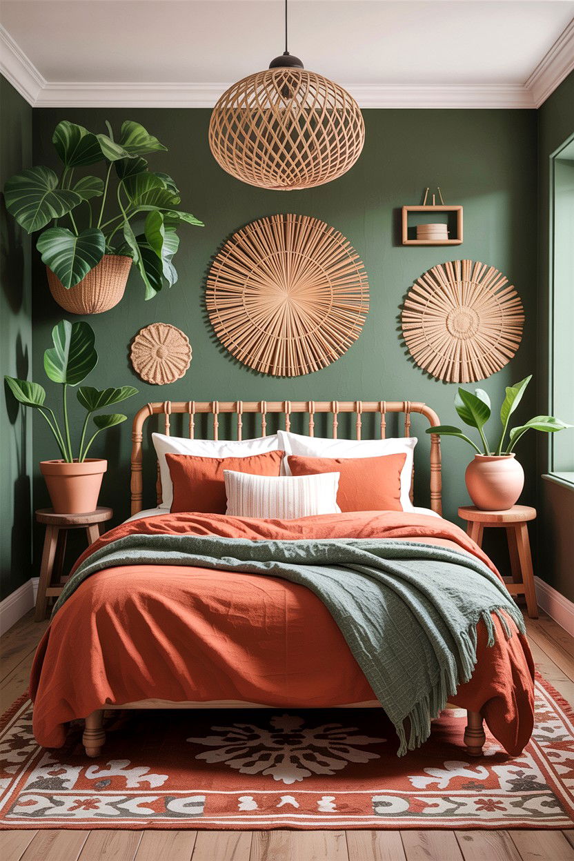 Green and terracotta bedroom - 30 colorful bedroom ideas