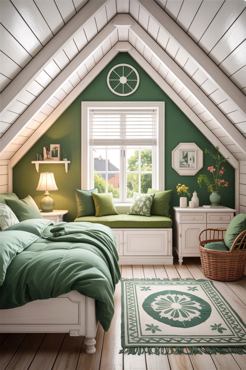 Green and white attic bedroom - 30 green and white bedroom ideas