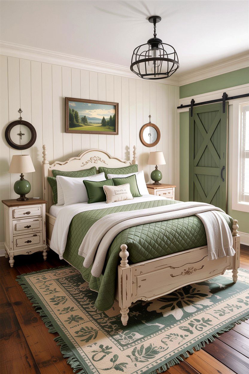 Green and white farmhouse bedroom - 30 green and white bedroom ideas