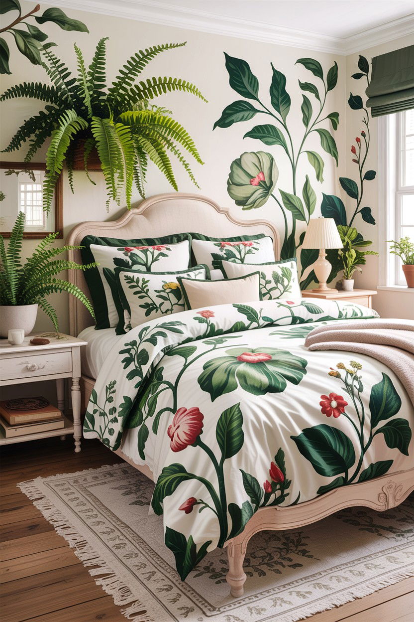 Green and white floral bedding bedroom - 30 green and white bedroom ideas
