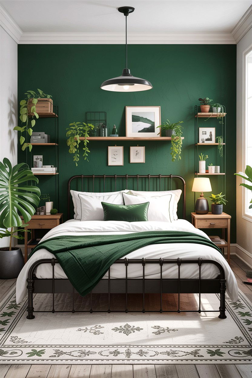 Green and white industrial bedroom - 30 green and white bedroom ideas