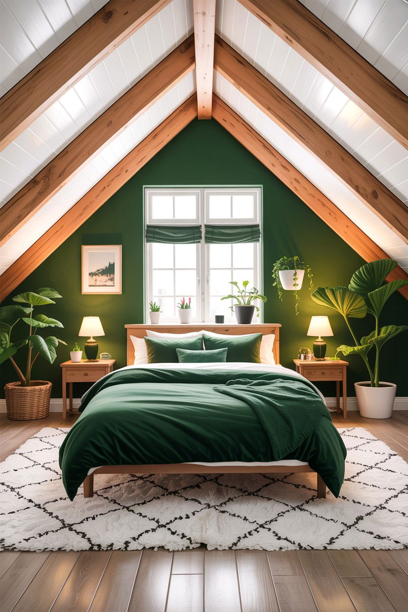 Green and white loft bedroom - 30 green and white bedroom ideas
