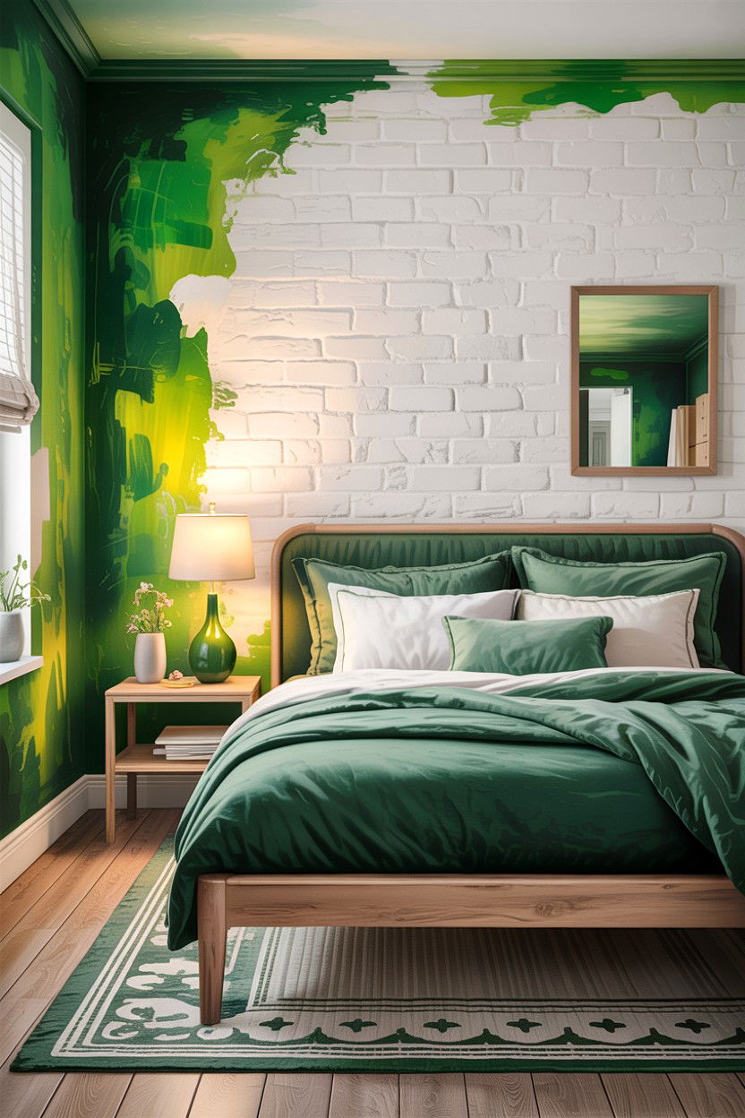 Green and white textured wall bedroom - 30 green and white bedroom ideas