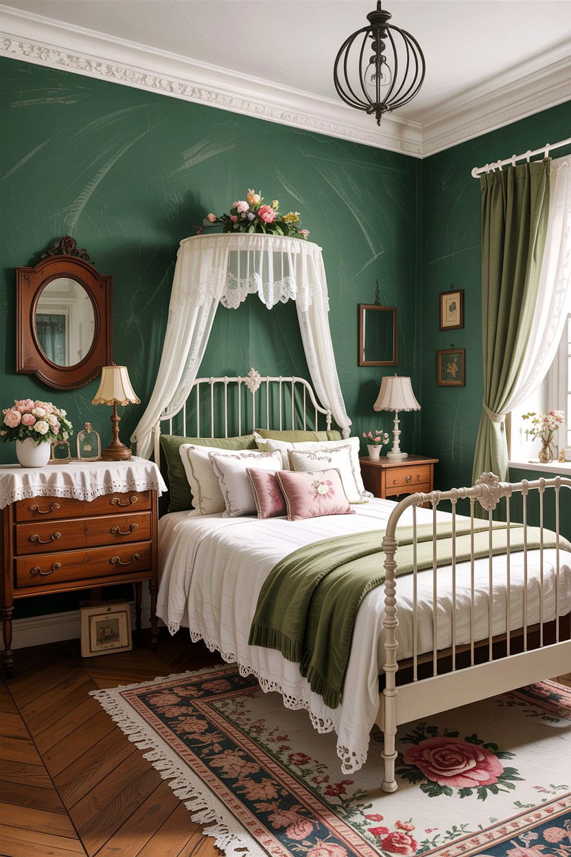 Green and white vintage bedroom - 30 green and white bedroom ideas