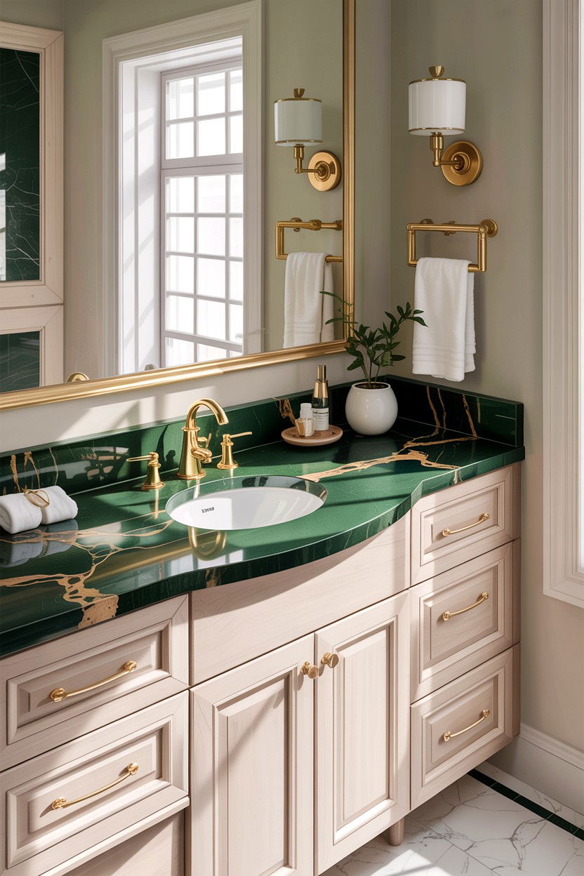 Green granite vanity - 30 granite bathroom ideas
