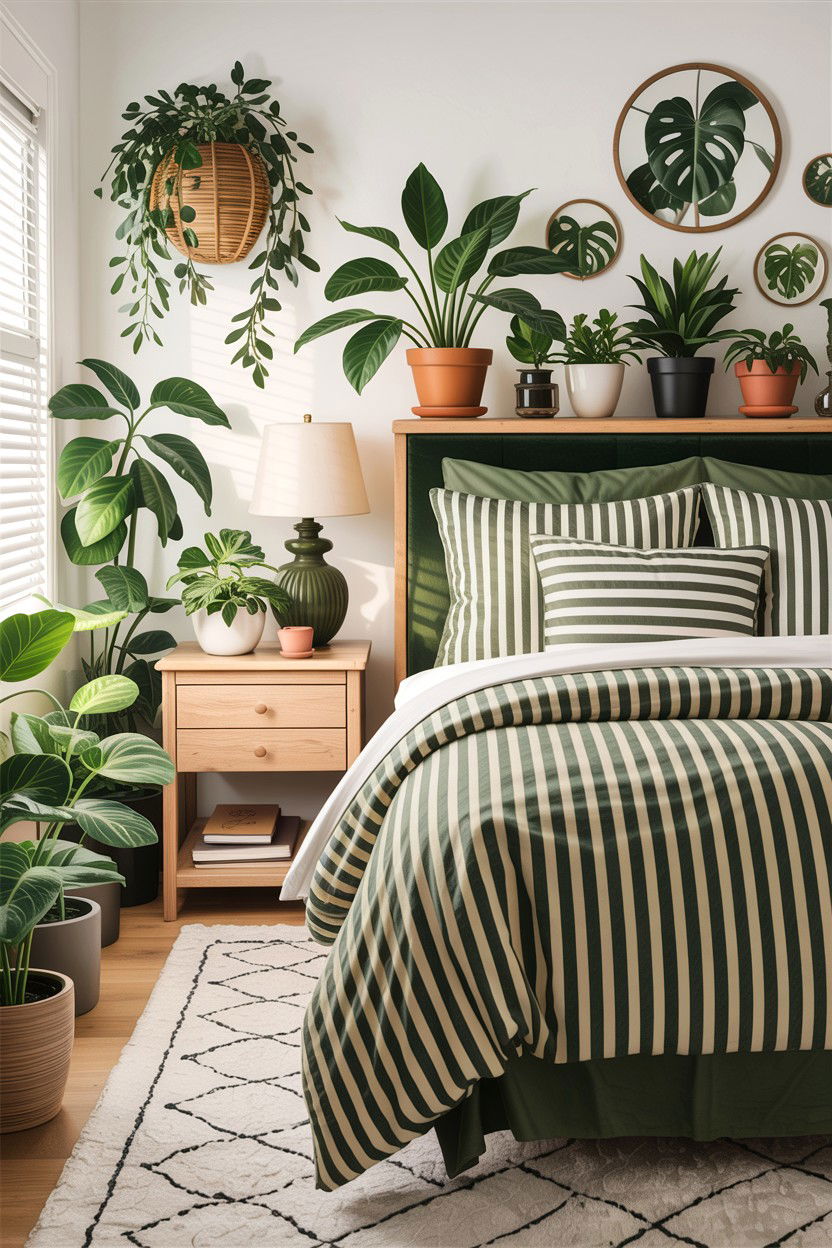 Green striped bedding - 30 bedroom striped bedding ideas