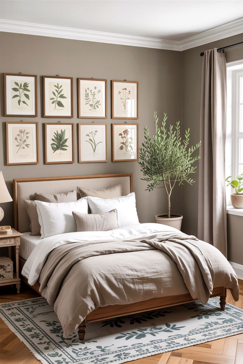 Greige Bedroom Botanical Art - 30 greige bedroom ideas