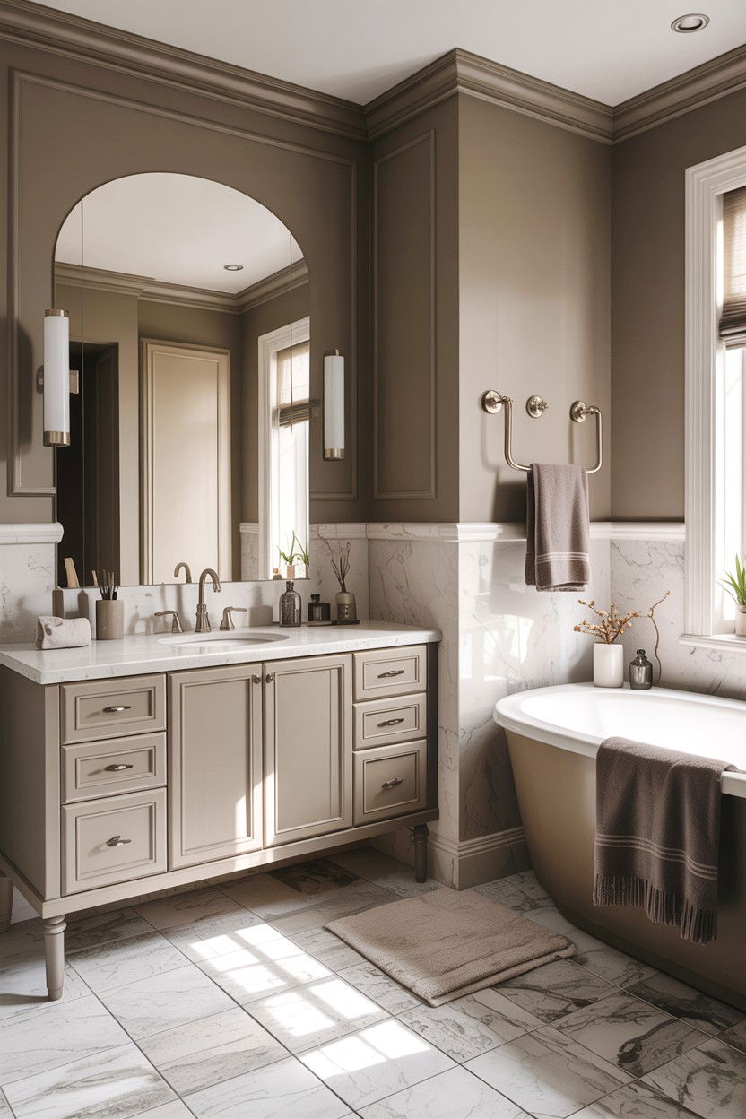 Greige monochromatic bathroom - 30 greige bathroom ideas
