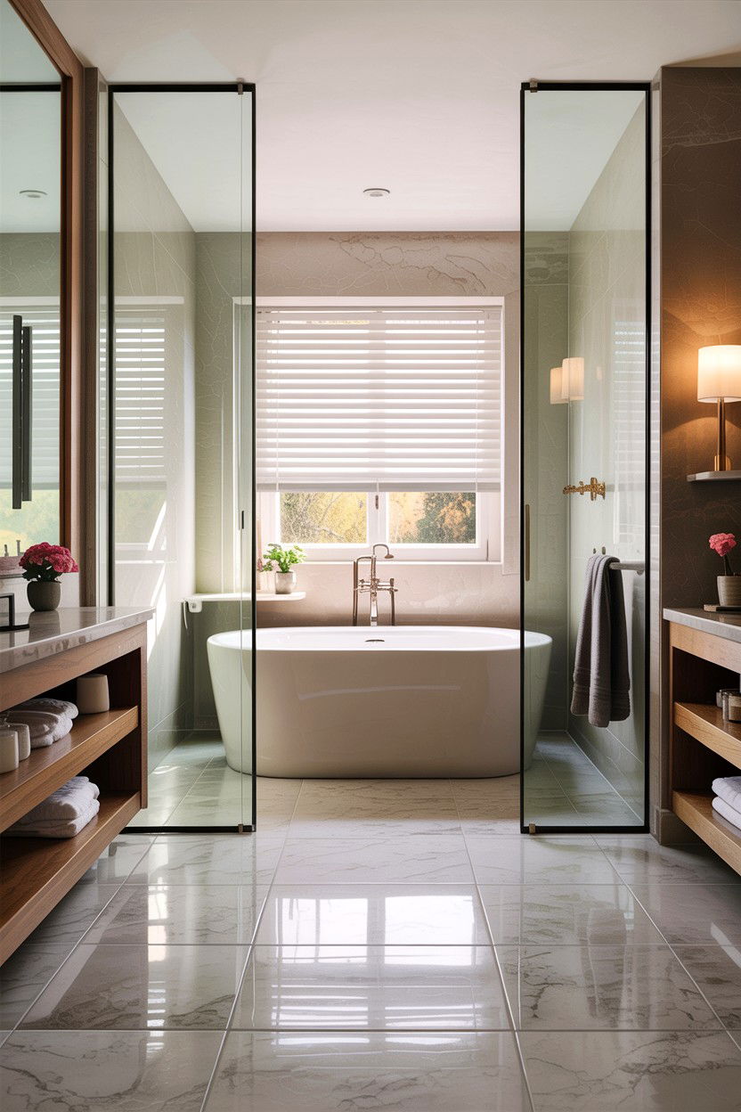 Greige open concept bathroom - 30 greige bathroom ideas