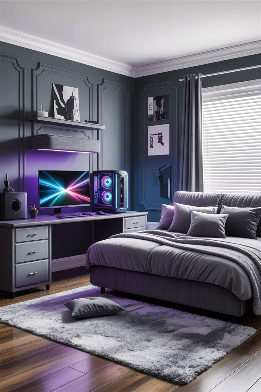 Grey Aesthetic Gaming Bedroom - 30 gaming bedroom ideas