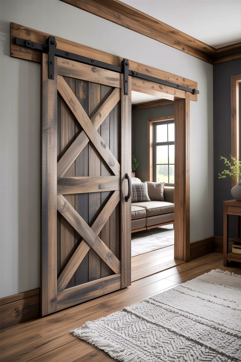 Grey Barn Door Living Room - 30 rustic grey living room ideas