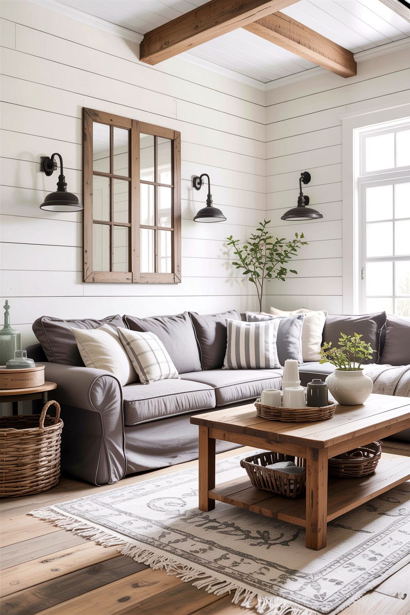 Grey Farmhouse Living Room - 30 rustic grey living room ideas