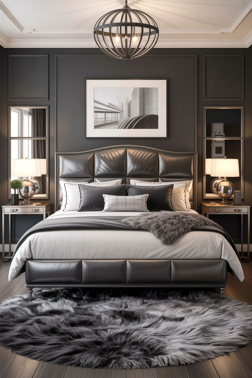 Grey Leather Headboard - 30 leather bedroom ideas