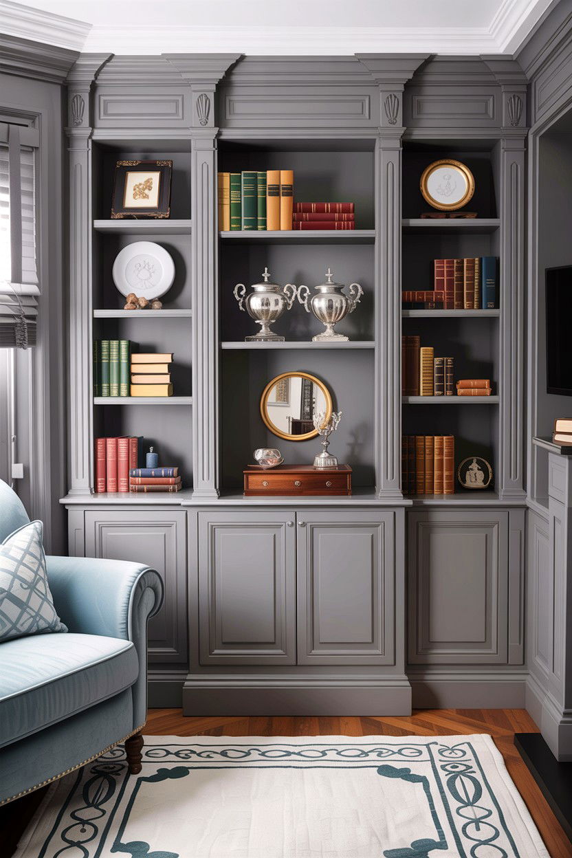Grey Living Room Built In Shelves - 30 traditional grey living room ideas