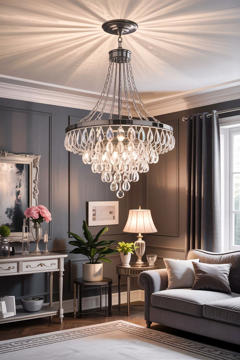 Grey Living Room Chandelier - 30 traditional grey living room ideas