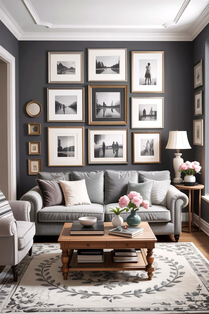 Grey Living Room Gallery Wall - 30 traditional grey living room ideas