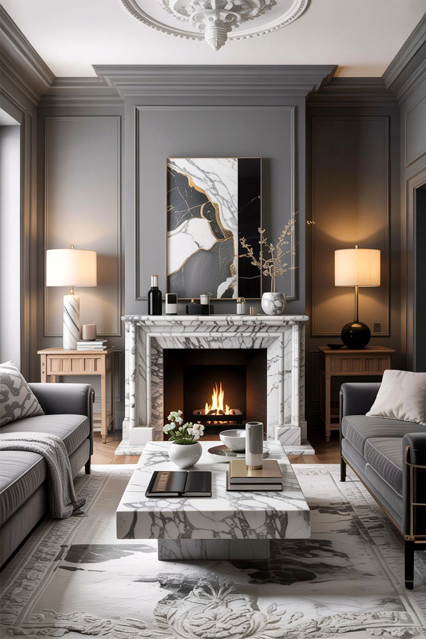 Grey Living Room Marble Accents - 30 traditional grey living room ideas