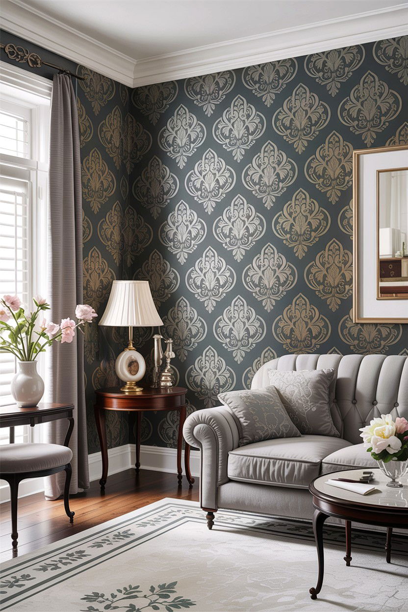 Grey Living Room Patterned Wallpaper - 30 traditional grey living room ideas