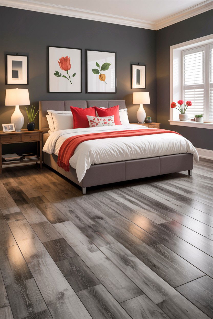 Grey Luxury Vinyl Plank - 30 bedroom floor ideas