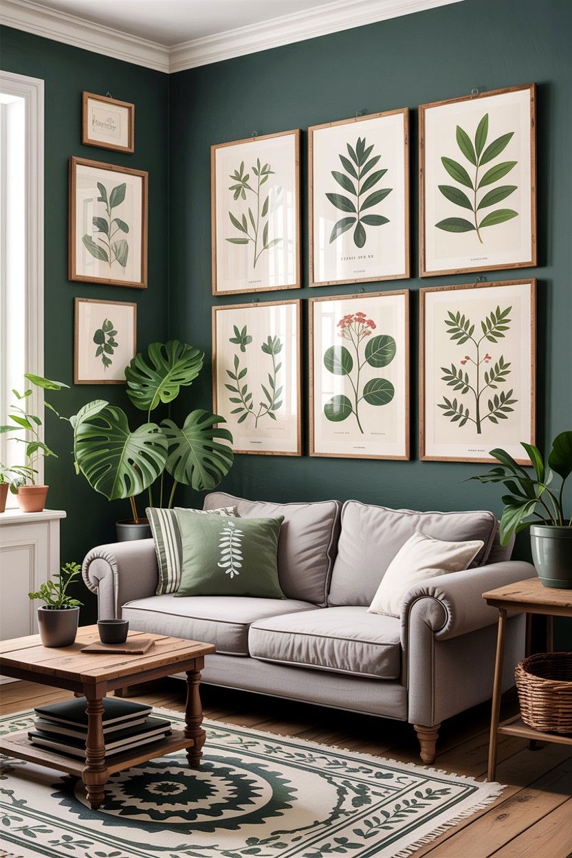 Grey Rustic Living Room With Botanical Art - 30 rustic grey living room ideas