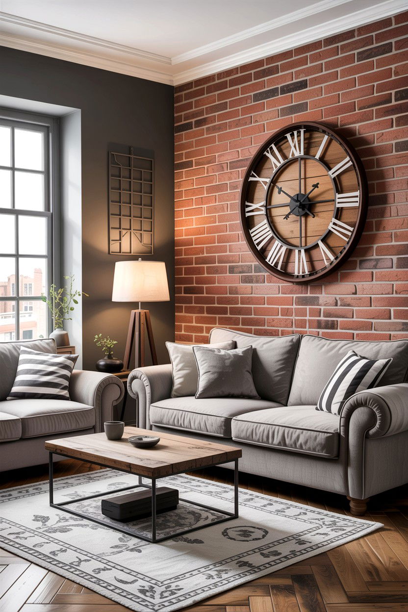 Grey Rustic Living Room With Brick Wall - 30 rustic grey living room ideas