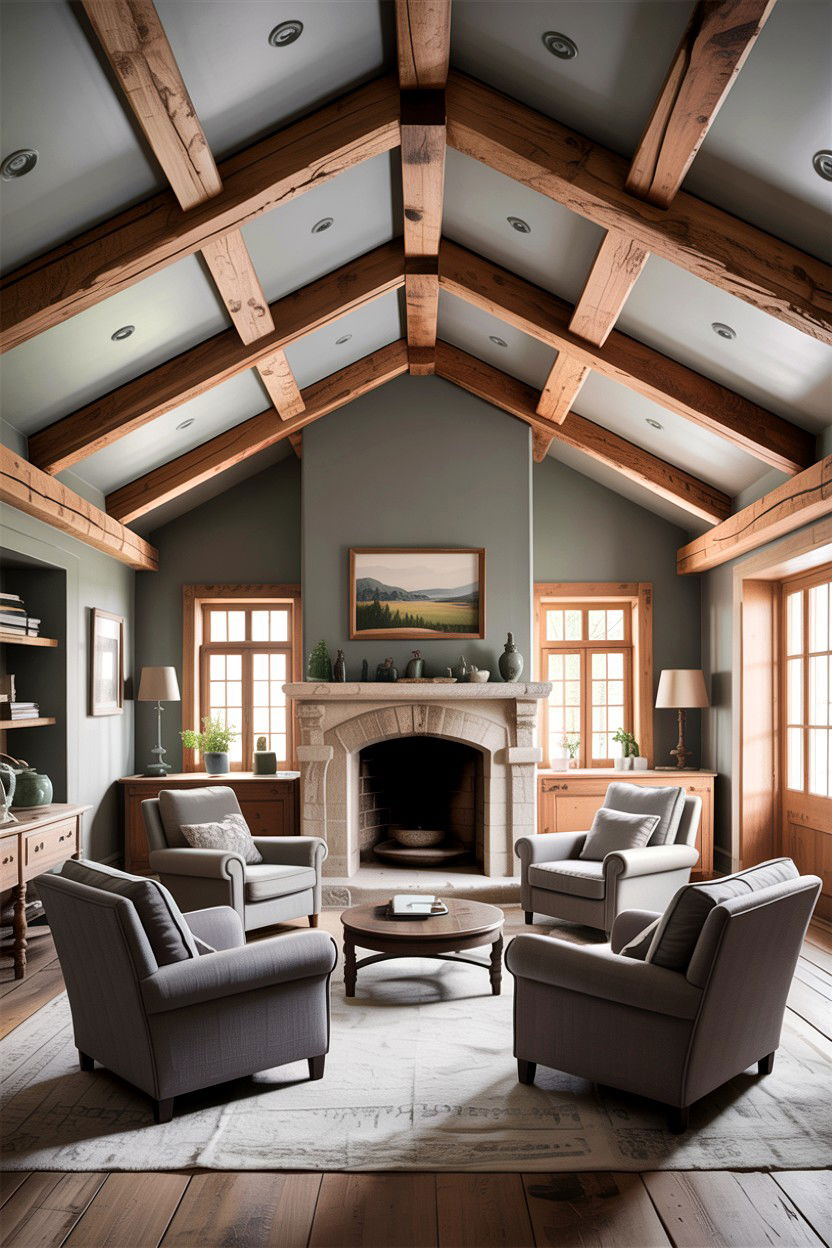 Grey Rustic Living Room With Exposed Beams - 30 rustic grey living room ideas
