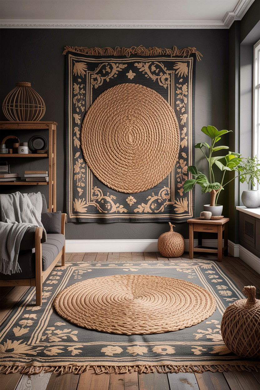 Grey Rustic Living Room With Jute Rug - 30 rustic grey living room ideas