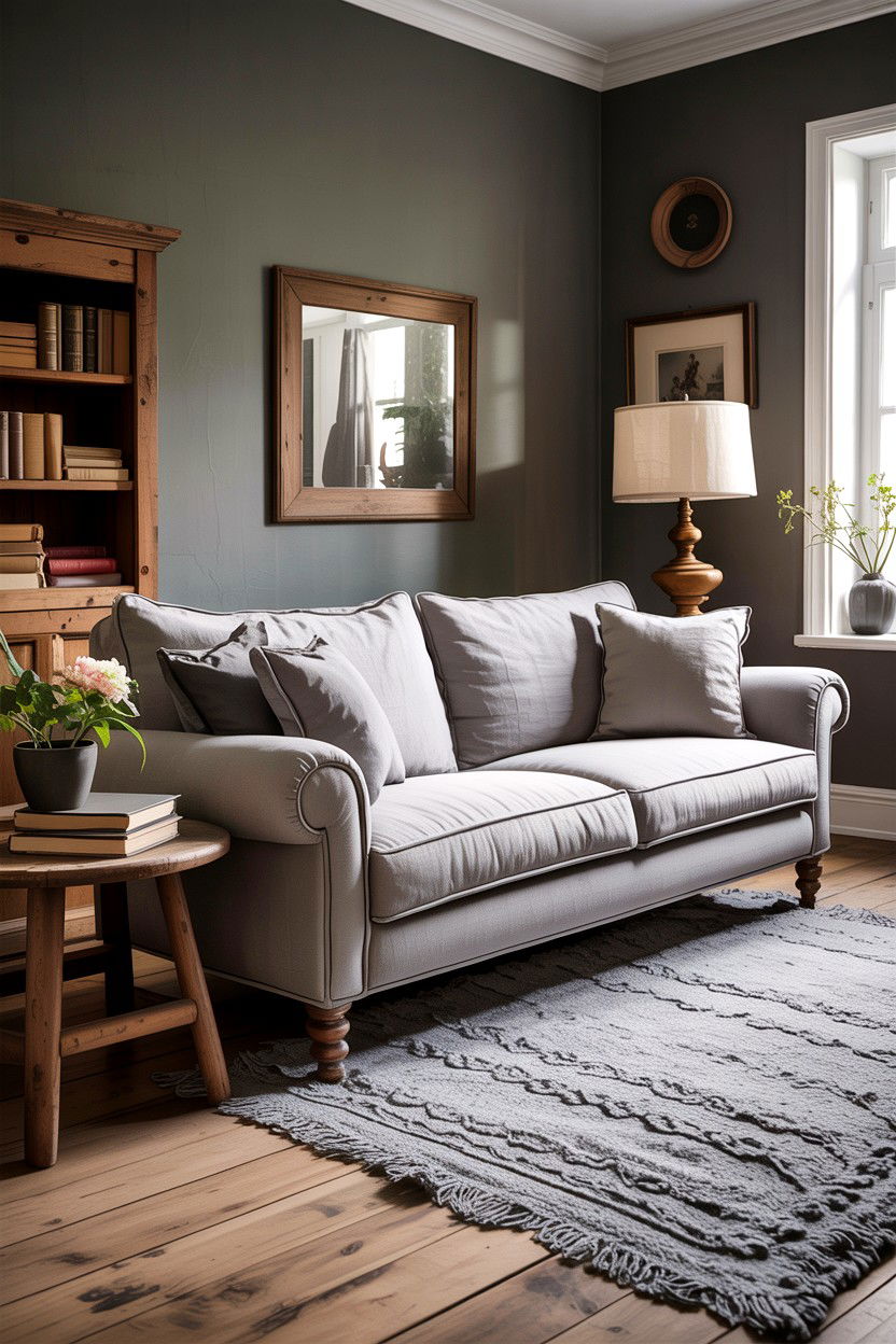 Grey Rustic Living Room With Linen Sofa - 30 rustic grey living room ideas