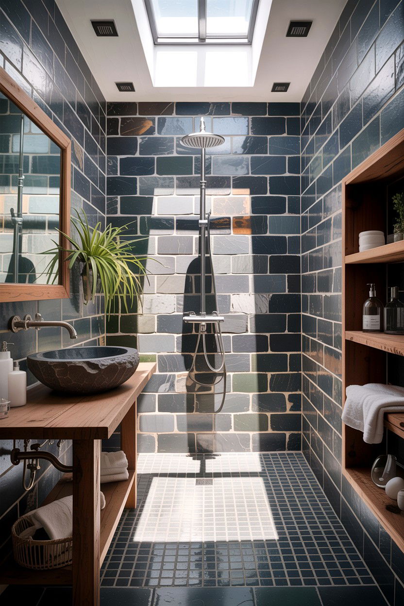 Grey Slate Tile White Grout - 30 contrasting grout bathroom ideas