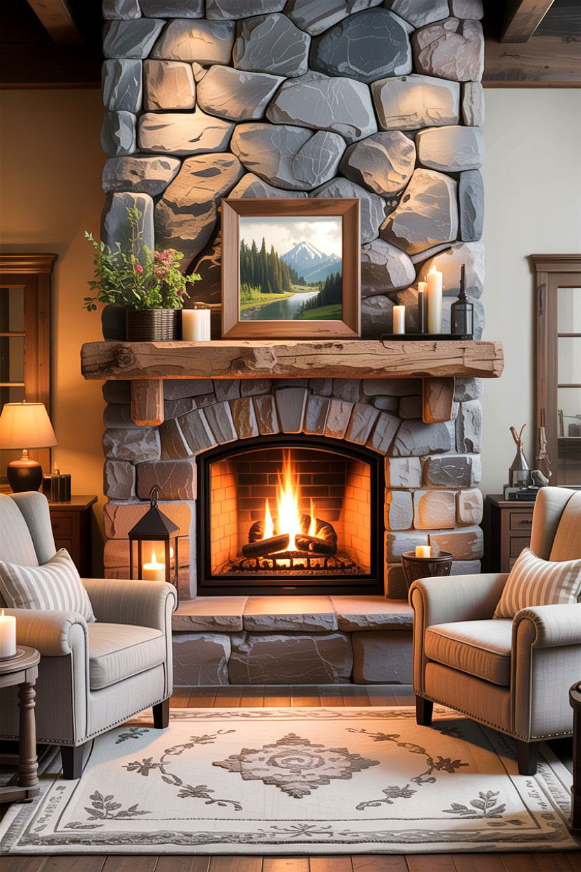 Grey Stone Fireplace Living Room - 30 rustic grey living room ideas